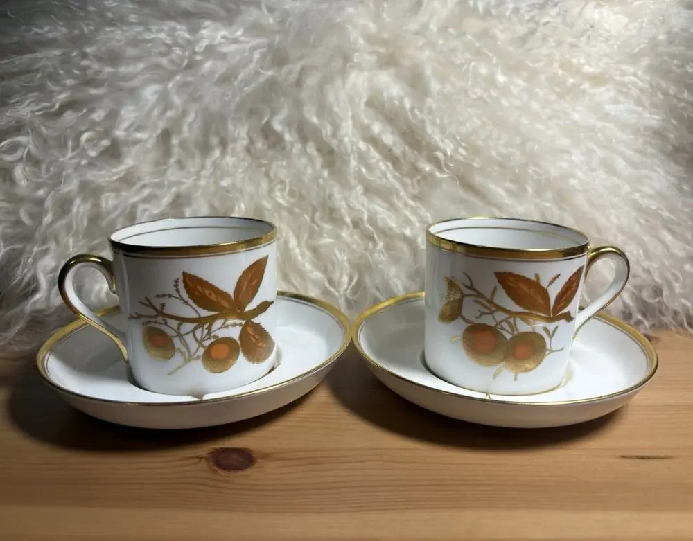 2-piece Spode Bone China England Cup & Saucer Set White/Gold Trim Handle
